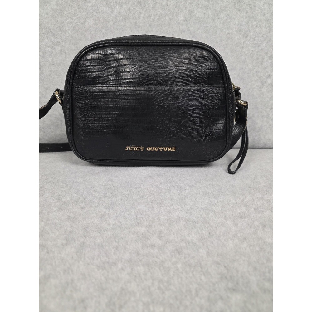 Juicy Couture Crossbody Womens Black Leather Dice Print Lining Purse Bag